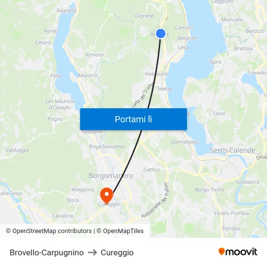 Brovello-Carpugnino to Cureggio map