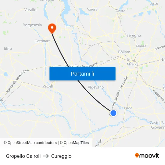 Gropello Cairoli to Cureggio map