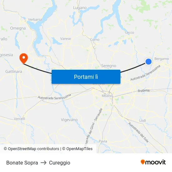 Bonate Sopra to Cureggio map