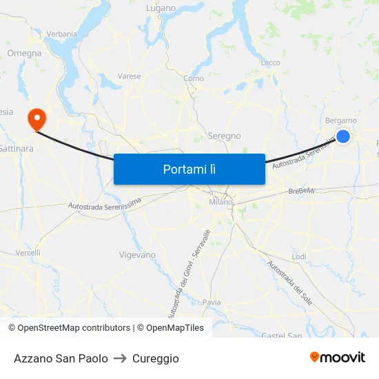 Azzano San Paolo to Cureggio map