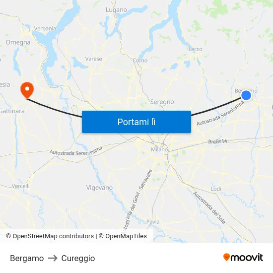 Bergamo to Cureggio map