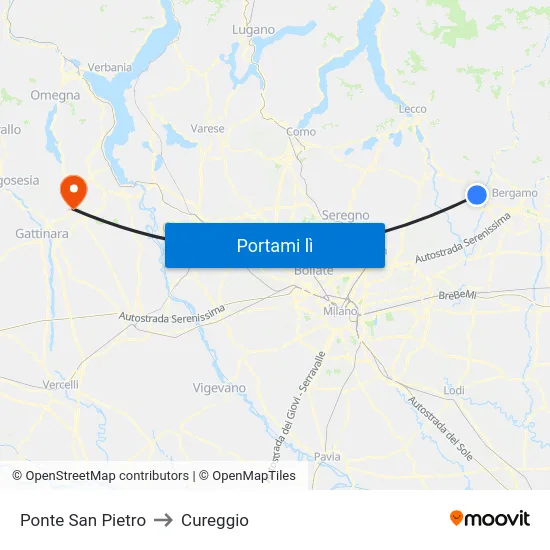 Ponte San Pietro to Cureggio map