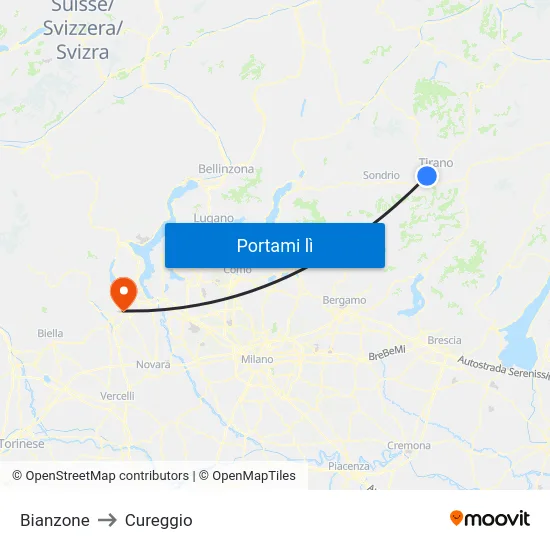 Bianzone to Cureggio map