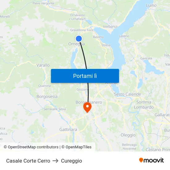 Casale Corte Cerro to Cureggio map