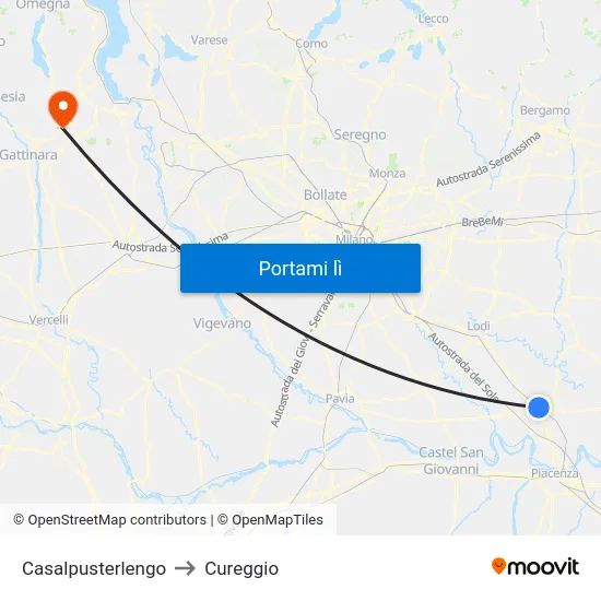Casalpusterlengo to Cureggio map