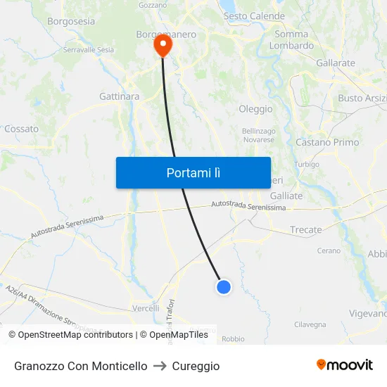 Granozzo Con Monticello to Cureggio map