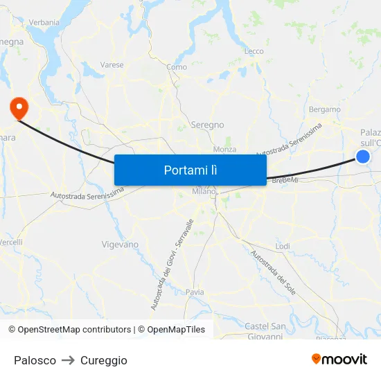 Palosco to Cureggio map