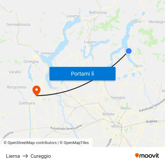 Lierna to Cureggio map