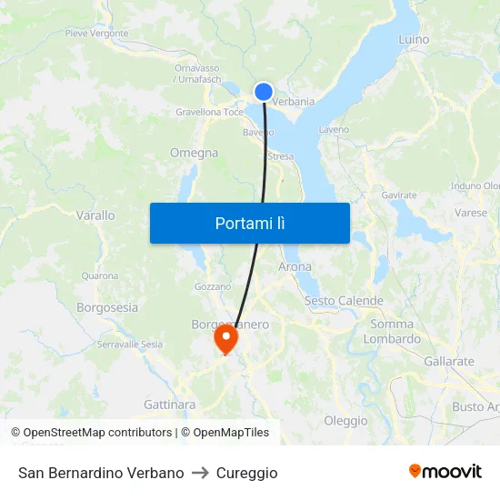 San Bernardino Verbano to Cureggio map