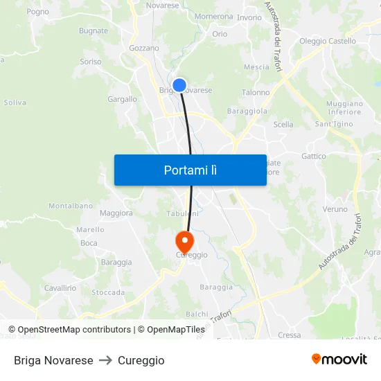 Briga Novarese to Cureggio map
