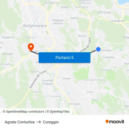 Agrate Conturbia to Cureggio map