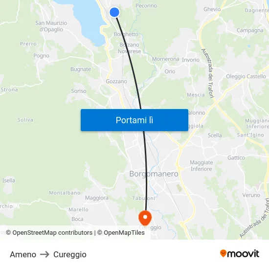 Ameno to Cureggio map