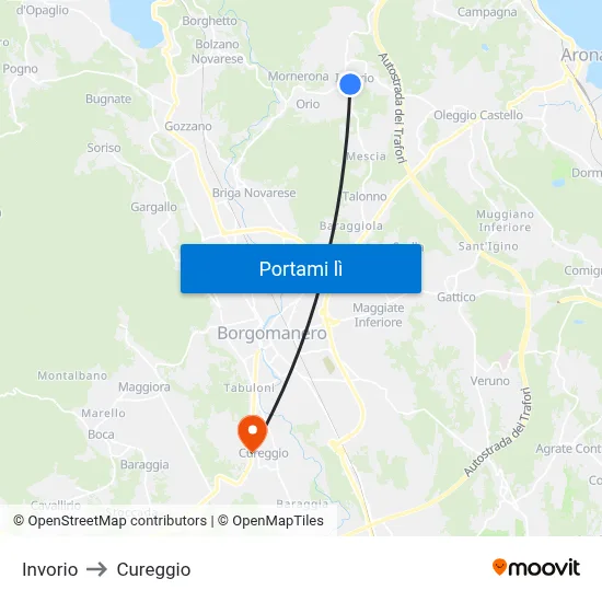 Invorio to Cureggio map