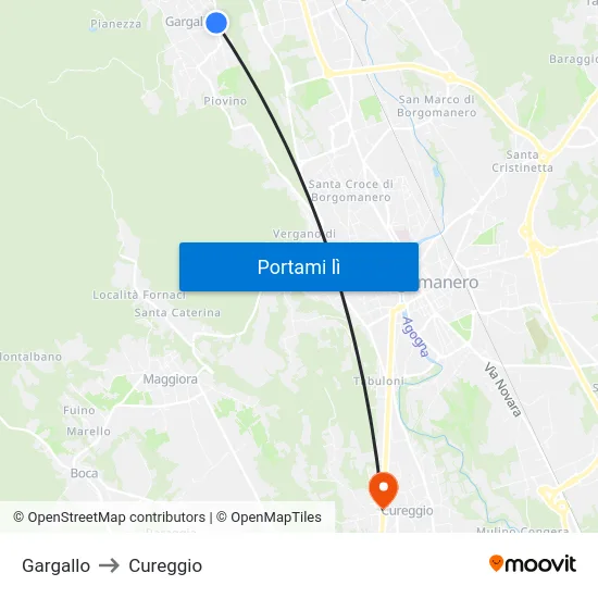 Gargallo to Cureggio map