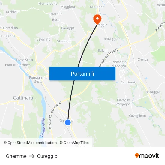 Ghemme to Cureggio map