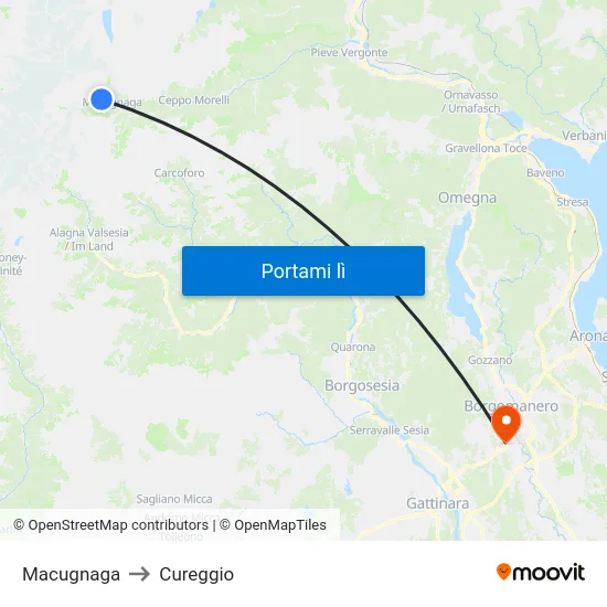 Macugnaga to Cureggio map