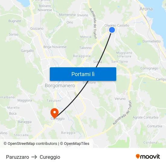 Paruzzaro to Cureggio map