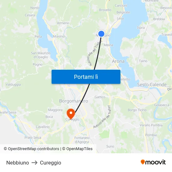 Nebbiuno to Cureggio map