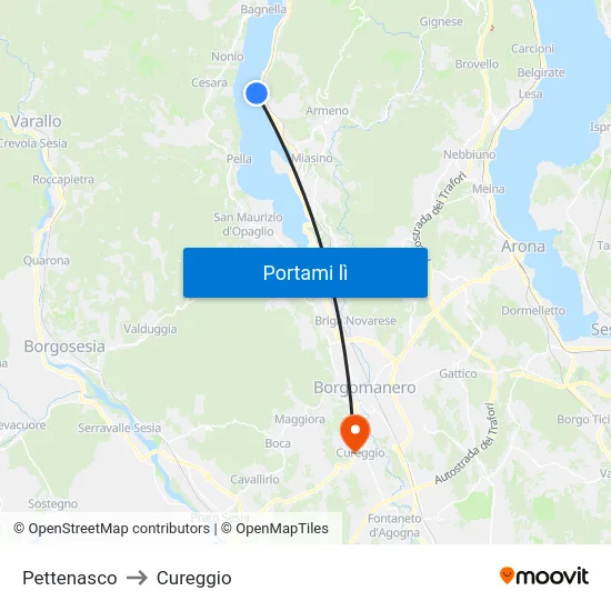 Pettenasco to Cureggio map
