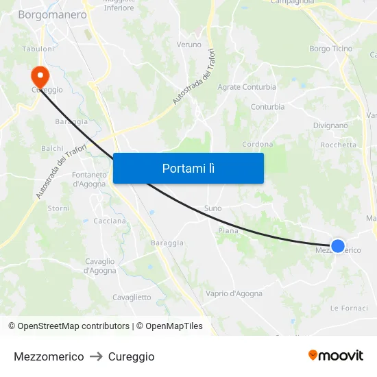 Mezzomerico to Cureggio map