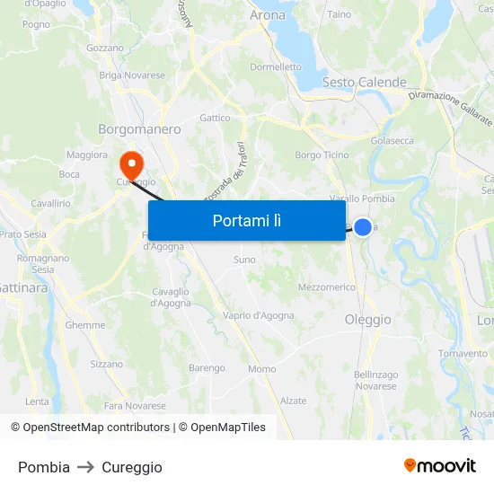 Pombia to Cureggio map