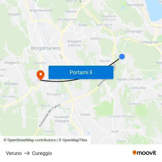 Veruno to Cureggio map