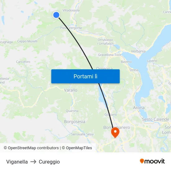 Viganella to Cureggio map