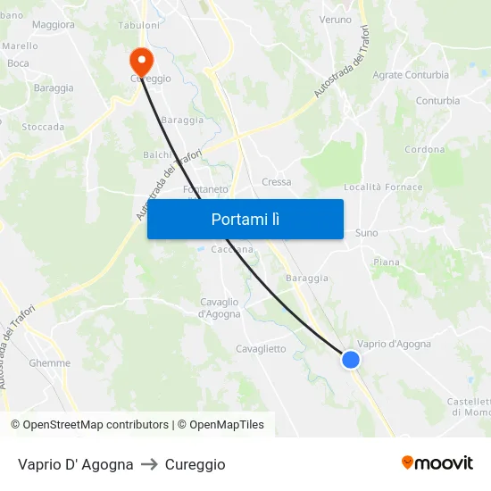 Vaprio D' Agogna to Cureggio map