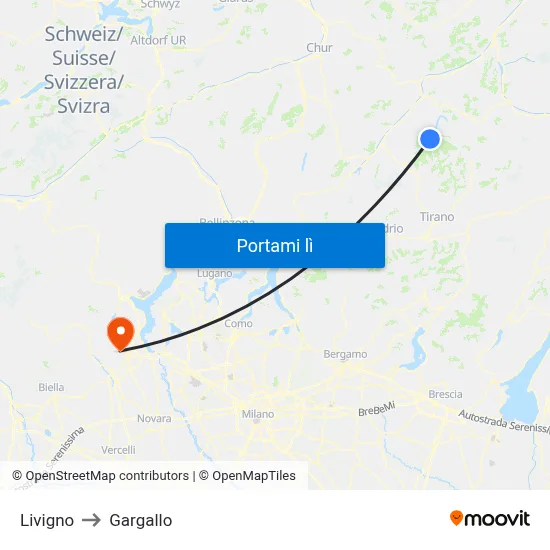 Livigno to Gargallo map