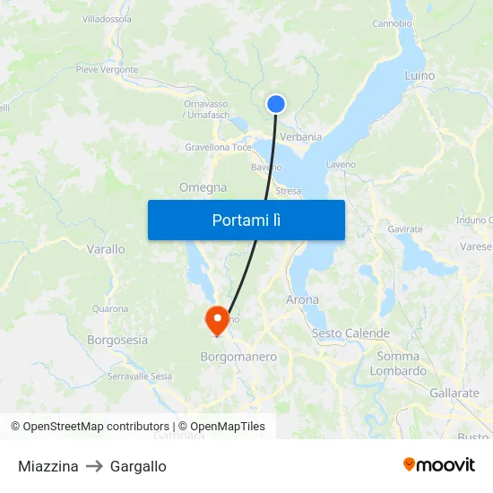 Miazzina to Gargallo map