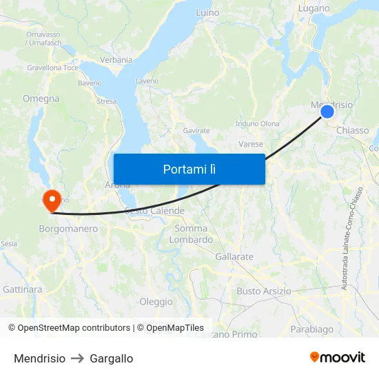Mendrisio to Gargallo map