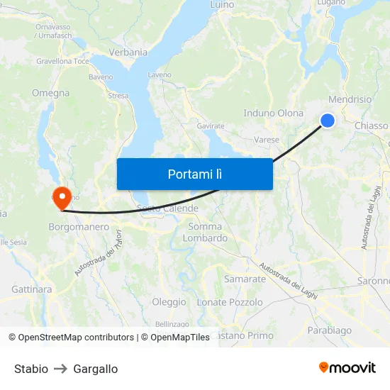 Stabio to Gargallo map