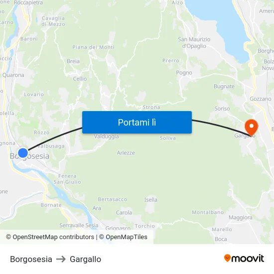 Borgosesia to Gargallo map