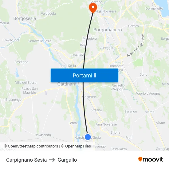 Carpignano Sesia to Gargallo map