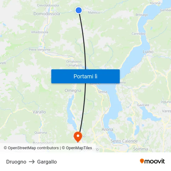 Druogno to Gargallo map