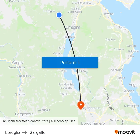 Loreglia to Gargallo map