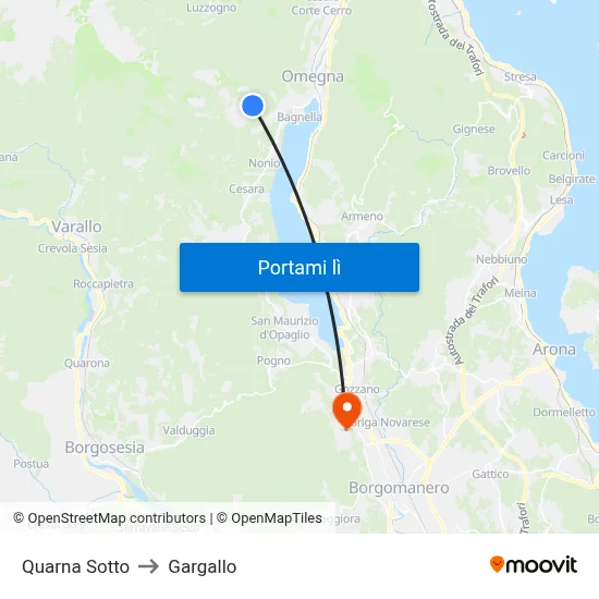 Quarna Sotto to Gargallo map