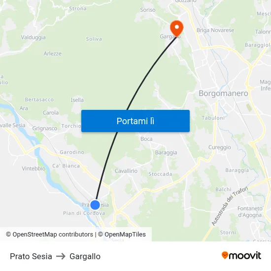 Prato Sesia to Gargallo map
