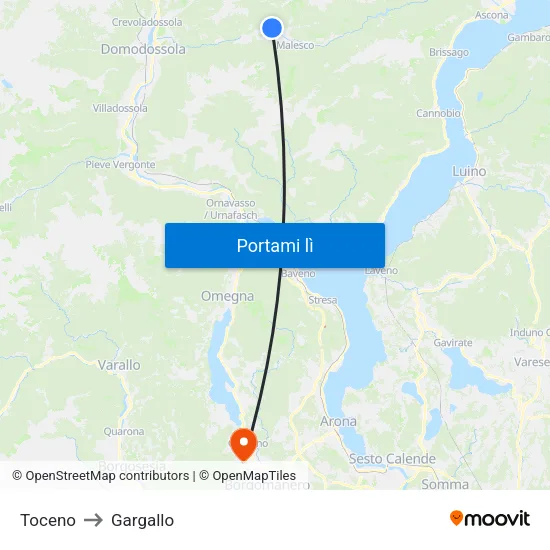 Toceno to Gargallo map