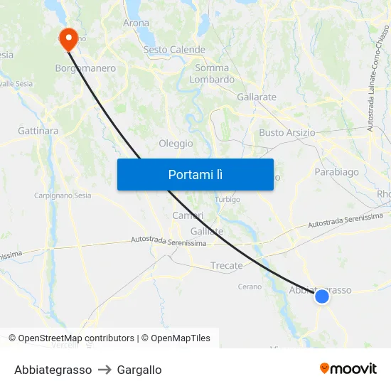 Abbiategrasso to Gargallo map