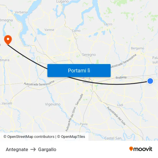 Antegnate to Gargallo map