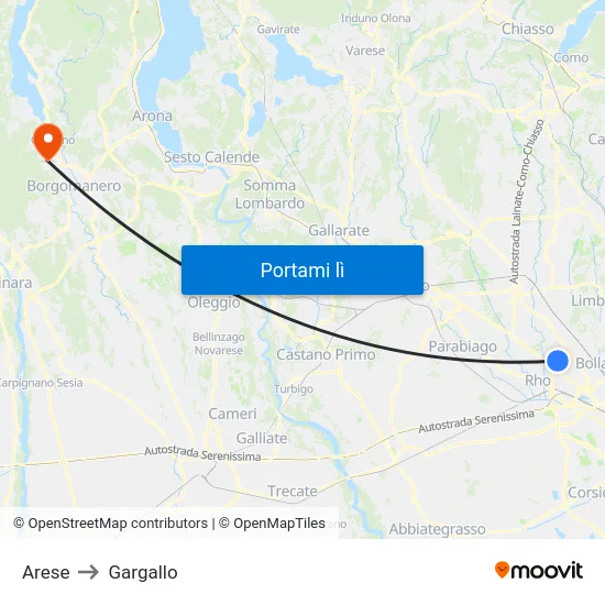 Arese to Gargallo map