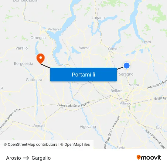 Arosio to Gargallo map