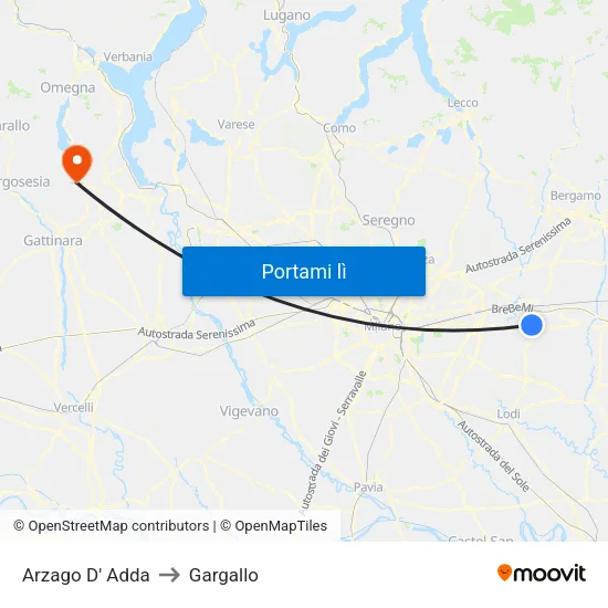 Arzago D' Adda to Gargallo map