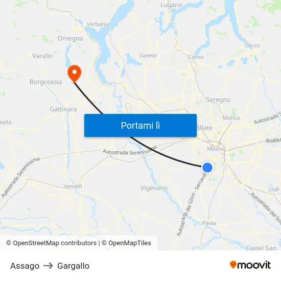 Assago to Gargallo map