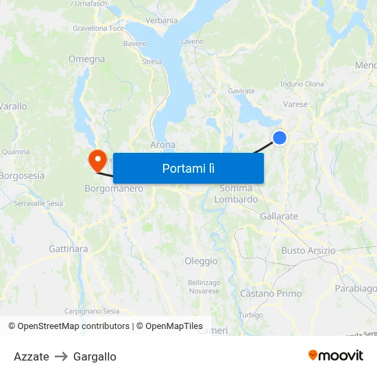 Azzate to Gargallo map