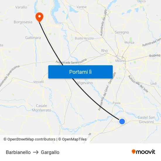 Barbianello to Gargallo map