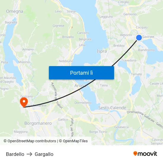Bardello to Gargallo map