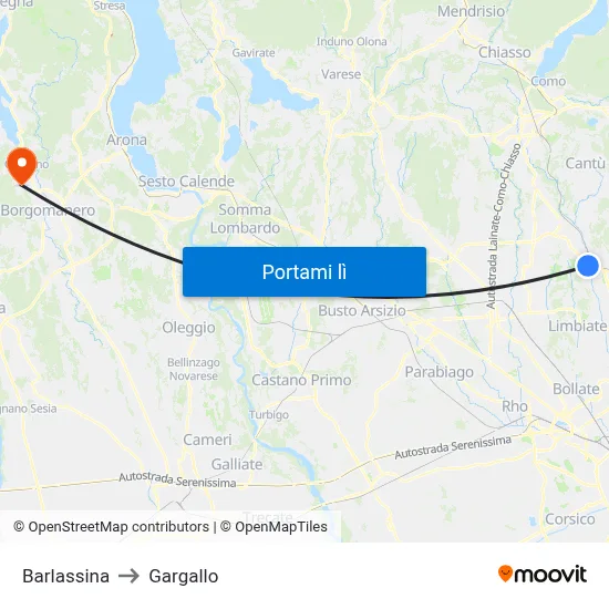 Barlassina to Gargallo map