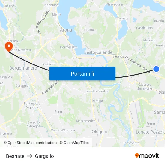 Besnate to Gargallo map